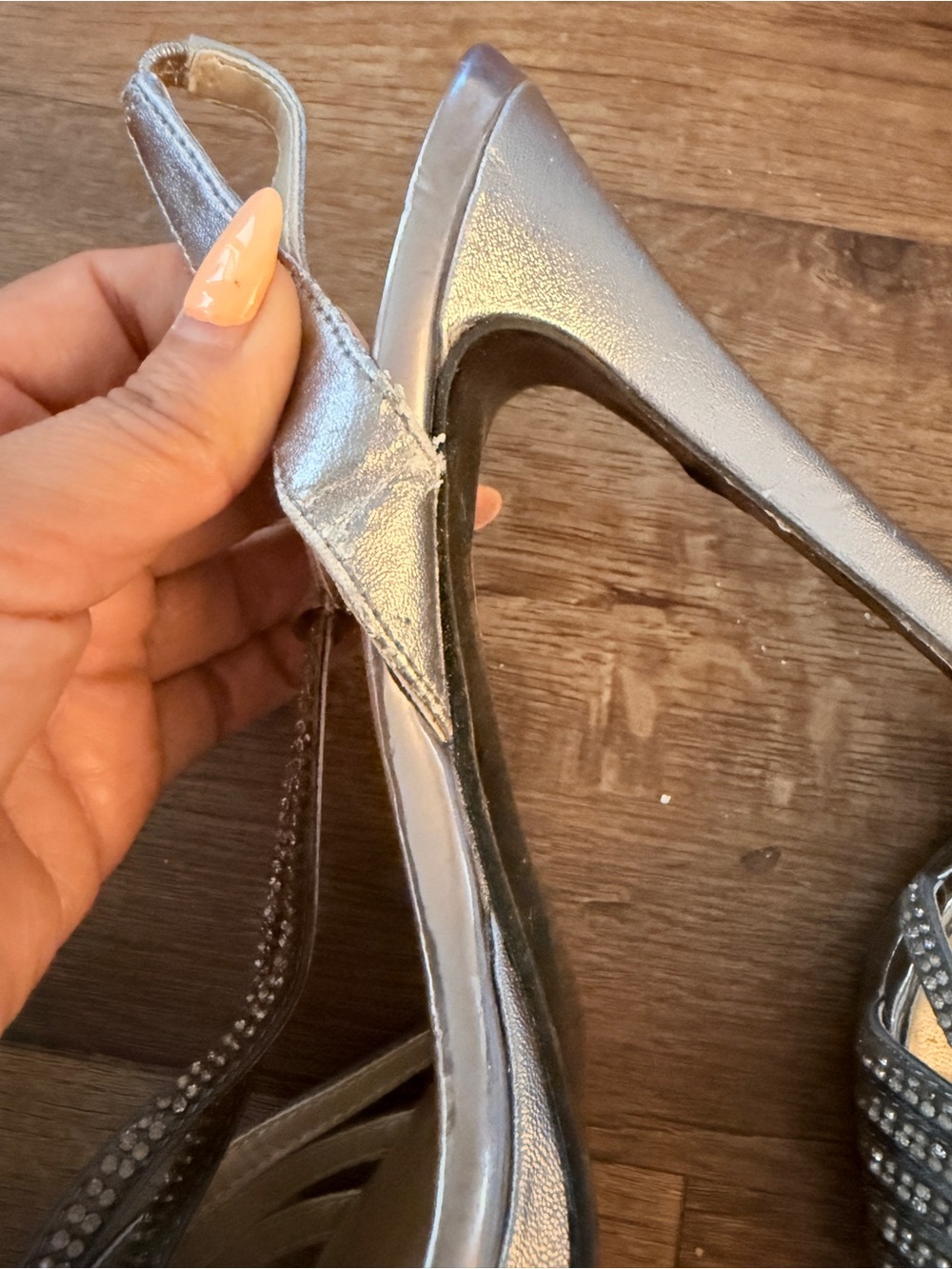 Caparros Silver Rhinestone Slingback Heels - Picture 4 of 9